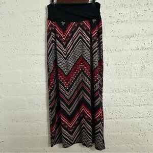 AGB Womens Maxi Skirt XL Red Black Chevron Pull On Stretch AB13